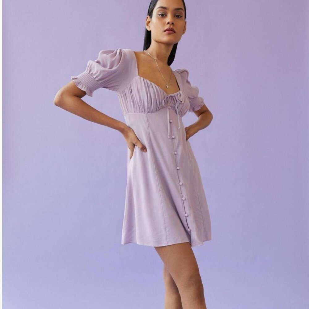 Urban Outfitters lilac purple mini dress size L cottagecore peasant romantic